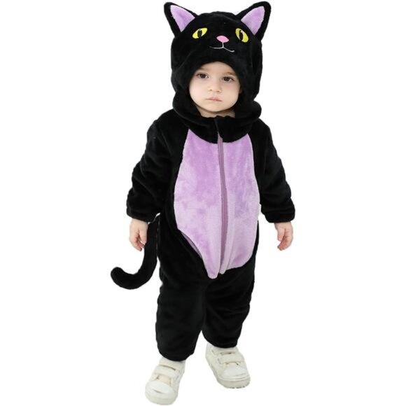 Black Cat Costume for Toddler Baby Girl Boy Halloween Costumes Fuzzy - Picture 1 of 8